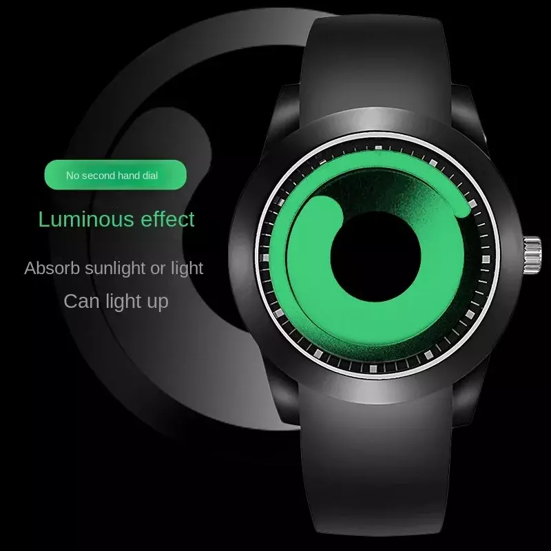 No Pointer Vortex Luminous Watch Large Dial Personality Creative Black Technology Quartz New Concept Watch