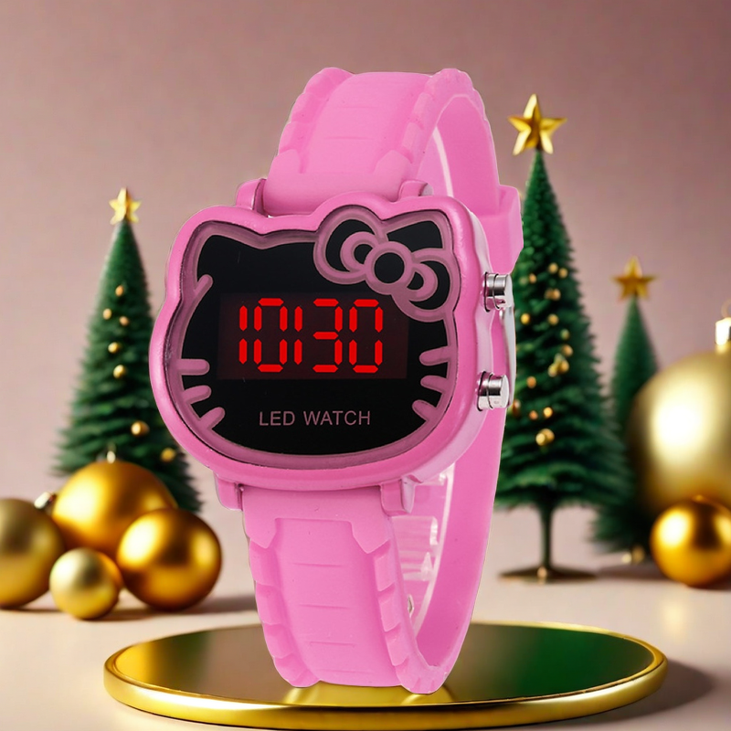 MINISO jam tangan elektronik anak SD, jam tangan anak perempuan kartun imut, jam tangan elektronik, anti air, hadiah untuk anak sekolah dasar, Hello Kitty