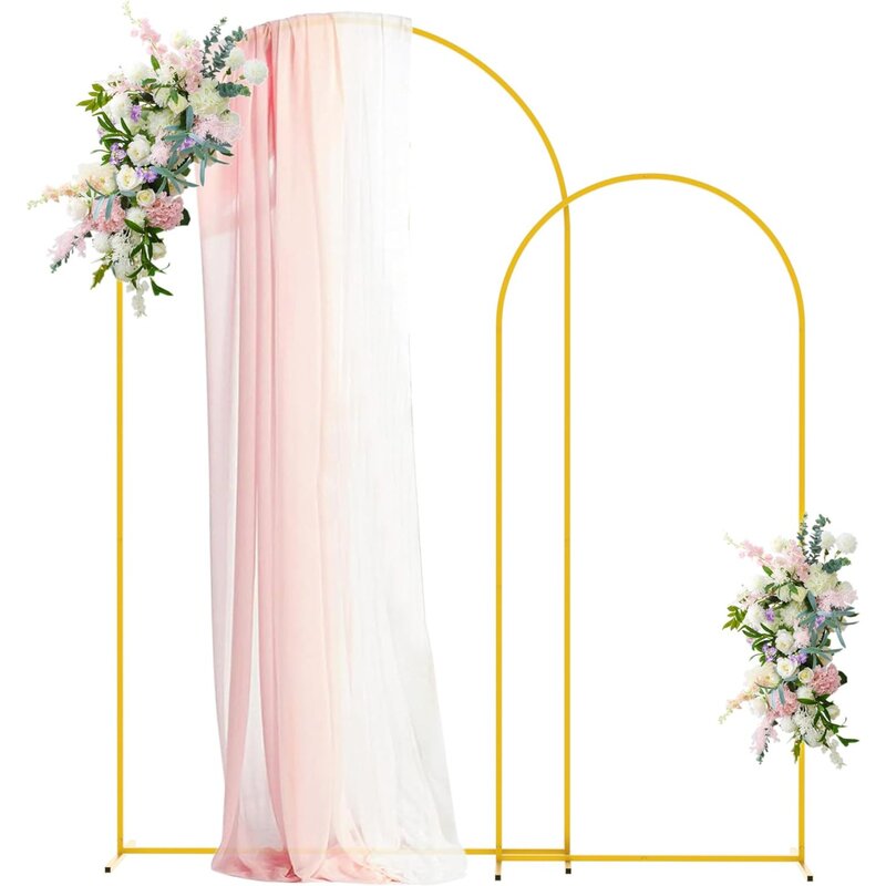 Usasee-メタルの結婚式のアーチの背景スタンド、ゴールドのアーチ型フレーム、儀式とパーティー、7.2ft、6フィート、2個セット