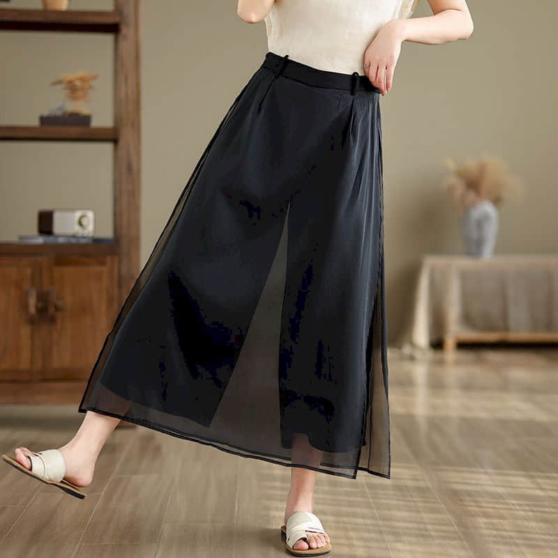 Pantalones lisos holgados para mujer, pantalón Vintage, estilo coreano, Harajuku, cintura elástica, recortado, pierna ancha, Verano