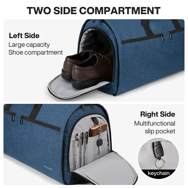 Mixi 다기능 컨버터블 의류 더플 백, 신발 파우치가 있는 세트 보관 가방, 대용량 여행용 수하물 휴대