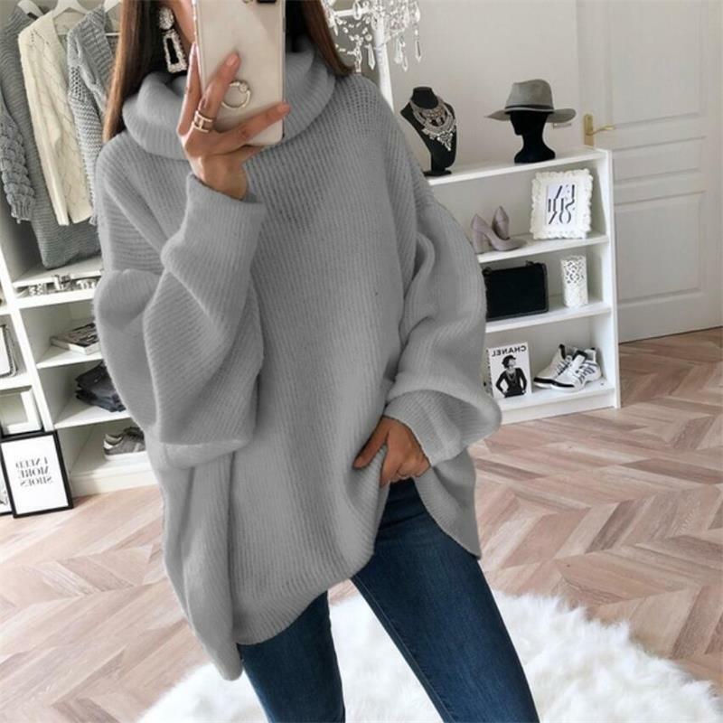 Women's Sweater 2023 Autumn And Winter New European And American Solid Color High Neck Knitted Top