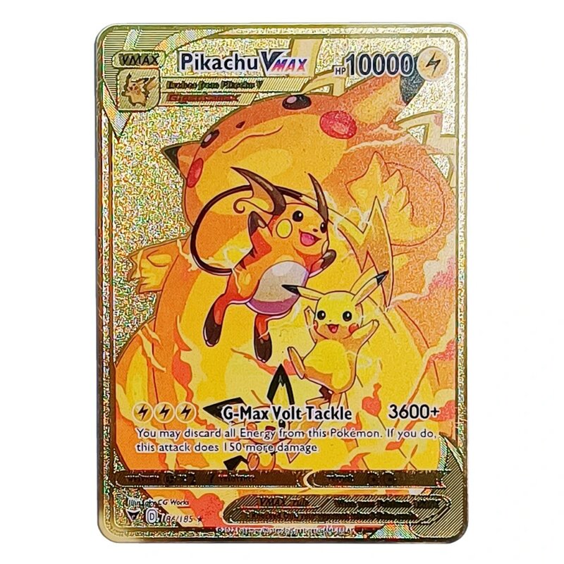 Kartu Pokemon Vmax 173650HP, mainan anak, kartu bermain Anime, kartu bermain Iron emas, Pikachu, huruf Pokemon Vmax, 173650HP