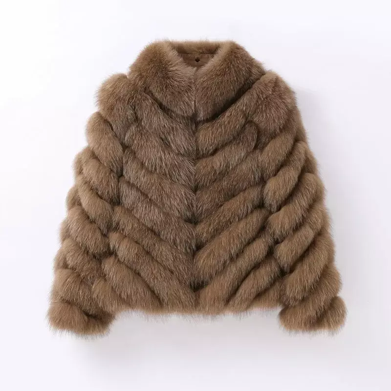 Abrigo de piel de zorro para mujer, chaqueta cálida, Parka de doble cara, CT261-1