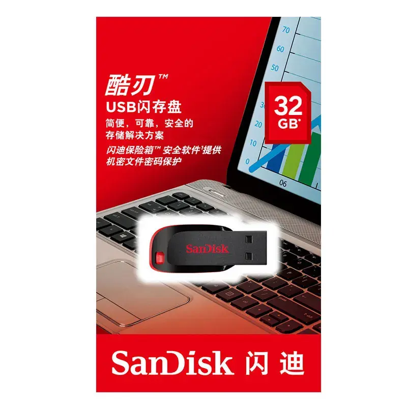 Sandisk USB แฟลชไดรฟ์64GB 128GB, USB 2.0 CZ50แฟลชไดร์ฟ USB 16GB 8GB ไดรฟ์ปากกาหน่วยความจำไดรฟ์32GB มินิ U สติ๊กของแท้