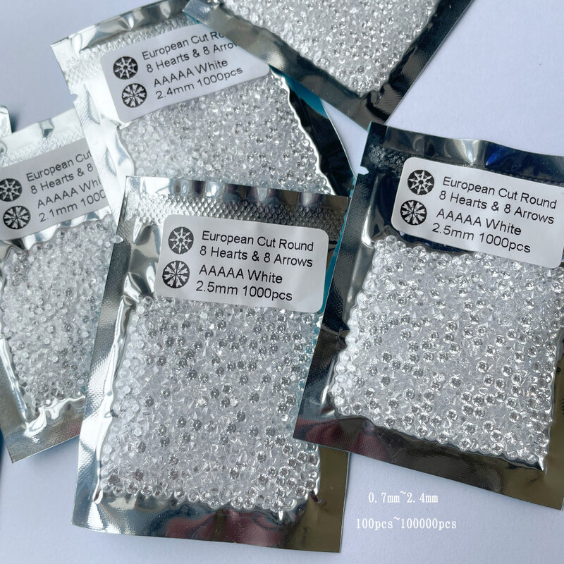 Hochwertige kleine Größe 0.7 ~ 2,4mm 10000 Stück ~ Stück Zirkon Edelsteine Perlen runde weiße Zirkonia Steine rund für Schmuck Edelstein
