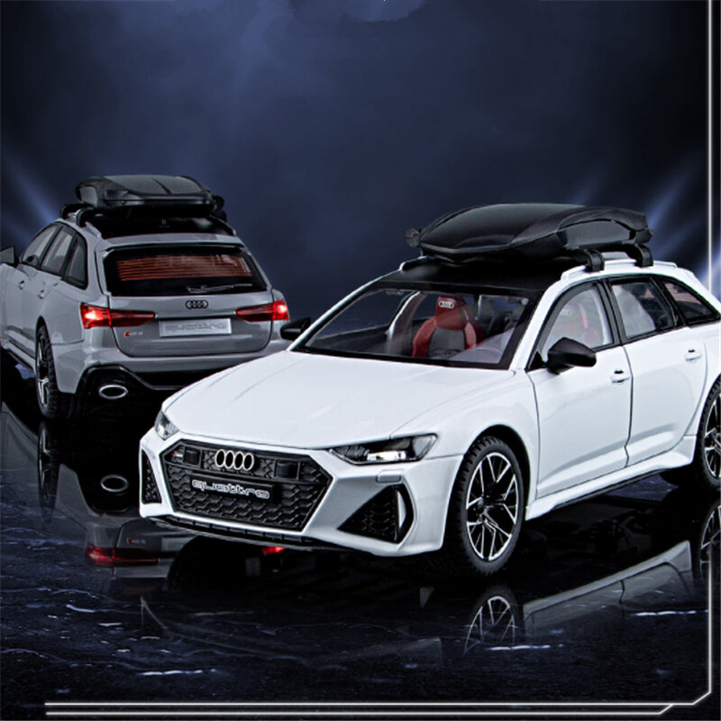 Audi RS6 Diecast Metal Toy Vehicles for Kids, Avant Station Wagon, Alloy Car Model, Simulação de Som e Luz, Presente, 1:24