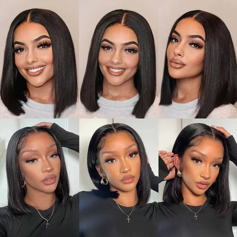 Lace Frontal Wig Short Straight Black Bob Wig Soft Human Hair Wig for Women Synthetic Lace Wigs Cosplay
