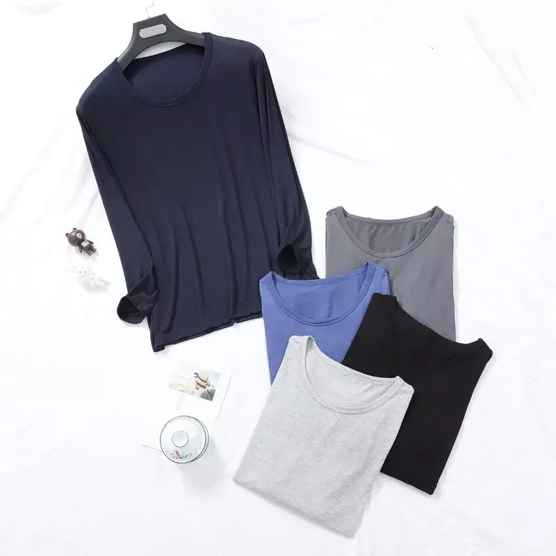 Factory Wholesale Modal Men's Spring / Autumn Round Neck Long Sleeve Base Shirt Thin Loose Plus Size Sleep Tops Men Sleep Shirt