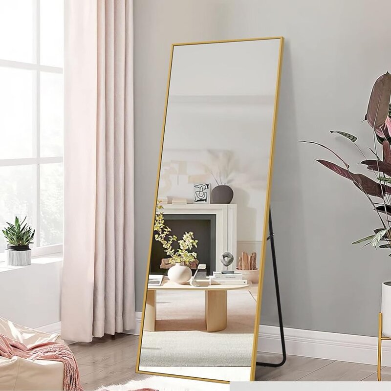 Espelho da liga de alumínio do assoalho-à-teto, espelho de parede vertical, quadro fino, ouro