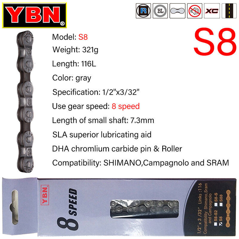 YBN-cadenas de bicicleta de montaña y carretera, 11 velocidades, 116 eslabones, plata, S11S, S12S, para M7000 XT