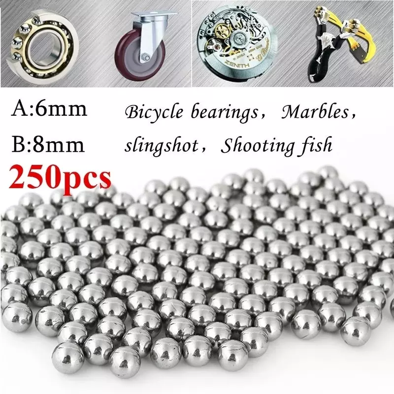 250Pcs 6/8MM Stainless Steel Menembak Ikan Katapel Marmer Hoodle Ball Bearing Sepeda