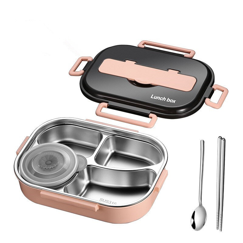 304 Stainless Steel Lunch Box Bento Box For Kids office Soup bowl with spoon and chopsticks Lunch Container Food Storage Box
