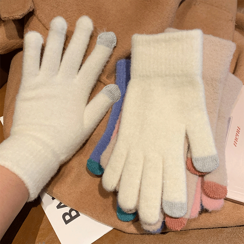 Elastic Full Finger Gloves Warm Thick Cycling Full Fingered Mittens For Women Men Winter Knitted Wool Skiing Short Wrist Glove