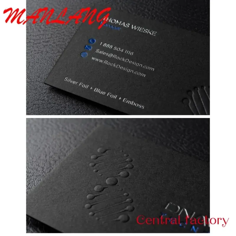 Custom  custom luxury biodegradable black white thick natural paper name card printing 3d embossed logo debossed business card