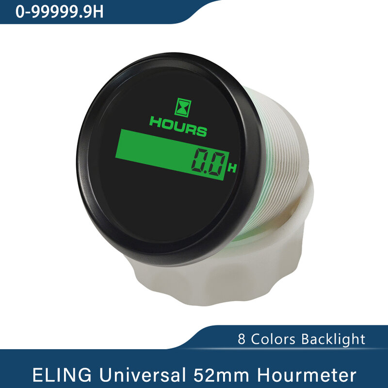 ELING-Hourmeter Digital para Carro, Motor LCD com Luz de Fundo de 8 Cores, Barco, Iate, Embarcação, Universal, 9-32V, 52mm