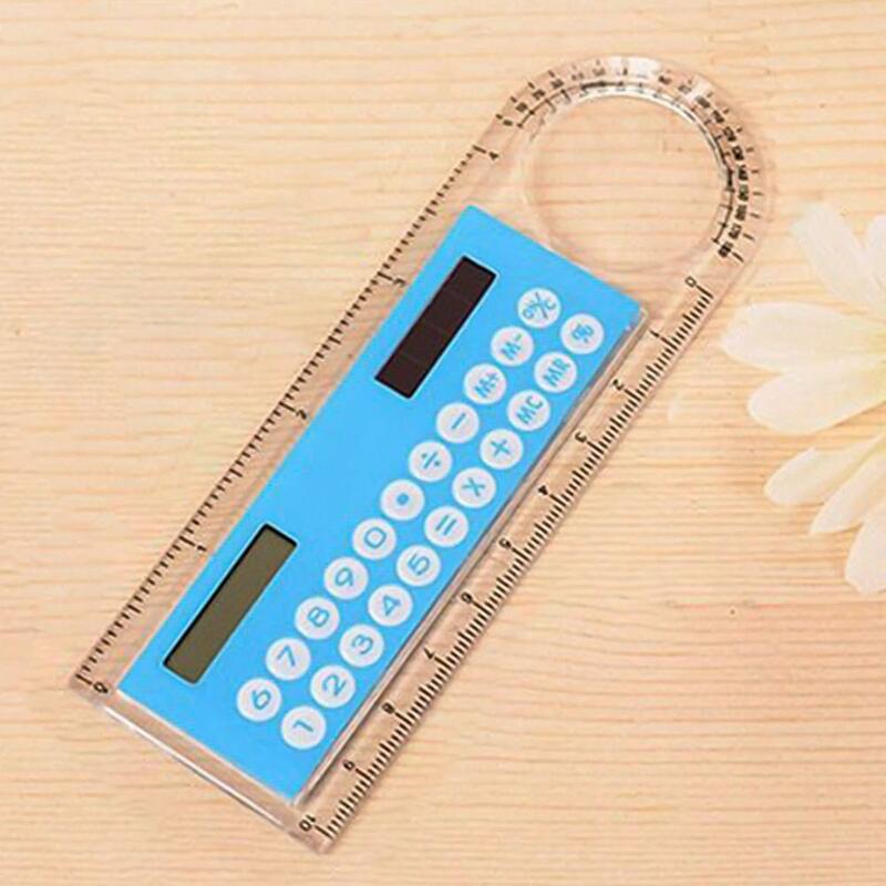 Calcolatrice righello con lente d'ingrandimento tasca trasparente Mini calcolatrice cancelleria giocattoli matematici calcolatrice elettronica tascabile per la scuola