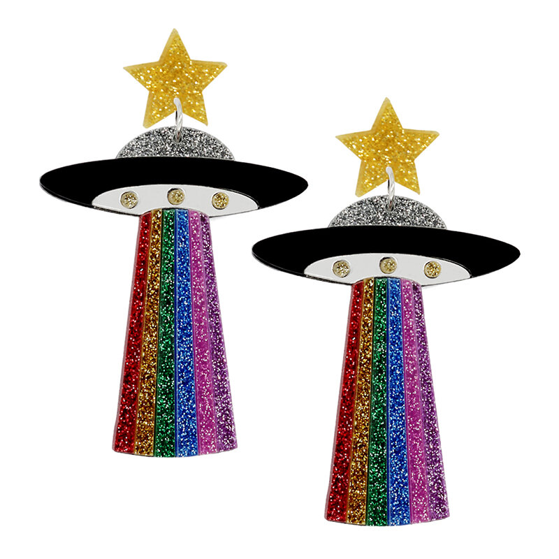 ต่างหูผู้หญิงหญิงสาว Hip Hop น่ารัก Exaggeration พิเศษความคิดสร้างสรรค์เครื่องประดับ UFO Alien อเมริกันฟุตบอลผีเสื้อ