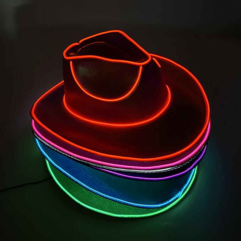 Беспроводная Женская ковбойская шляпа, разноцветная светящаяся ретро-шляпа для дискотеки, унисекс, в стиле хип-хоп, аксессуары для светящегося неонового ковбойского костюма