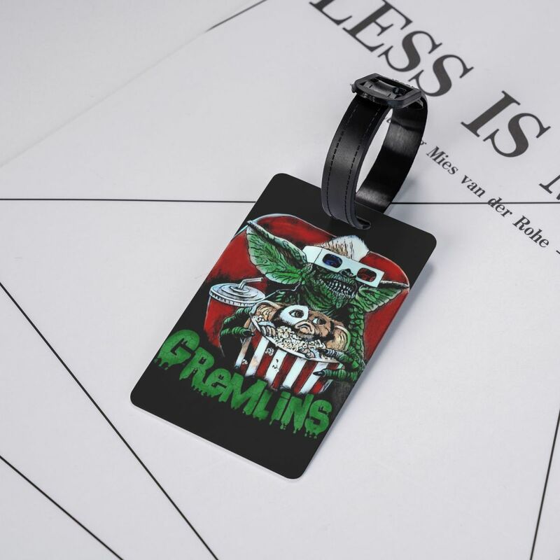 Gremlins etiqueta de equipaje con tarjeta de nombre Gizmo 80s Movie Mogwai Horror Sci Fi, cubierta de privacidad, etiqueta de identificación para bolsa de viaje, Maleta