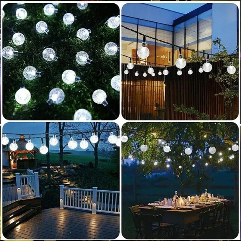 Luzes solares de cristal ao ar livre Fairy Light Guirlanda de Natal Luz impermeável para jardim Decoração de festa 8 modos