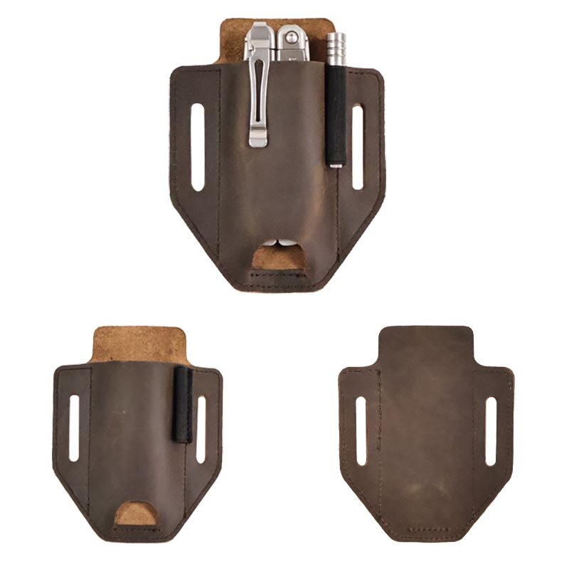 RIYAO Genuine Leather Multitool Sheath Holster For Belt Men Waist Packs EDC Organizer Pocket Folding Knife Case Outdoor Tool Bag