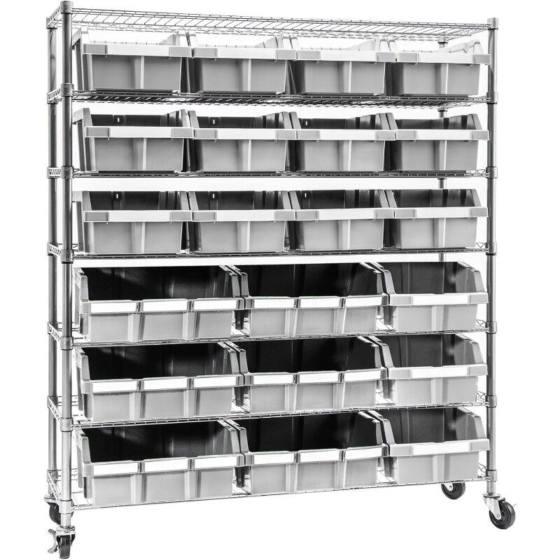 Siviglia Classics Heavy Duty NSF Bin Rack Solid Steel Wire scaffalature Storage Unit, Organizer brevettato include 21 contenitori