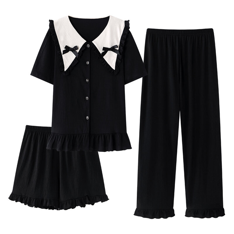 Bluzki z kardiganem + krótkie spodnie + długie spodnie 3 sztuk/zestaw bawełniana piżama damskie letnie dres codzienny piżamy damskie piżamy Mujer