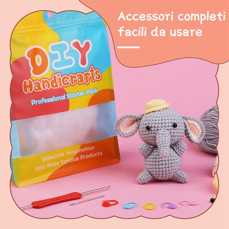 編み糸針付きの象のかぎ針編みキット、DIYぬいぐるみ人形、取り付けが簡単、使いやすい