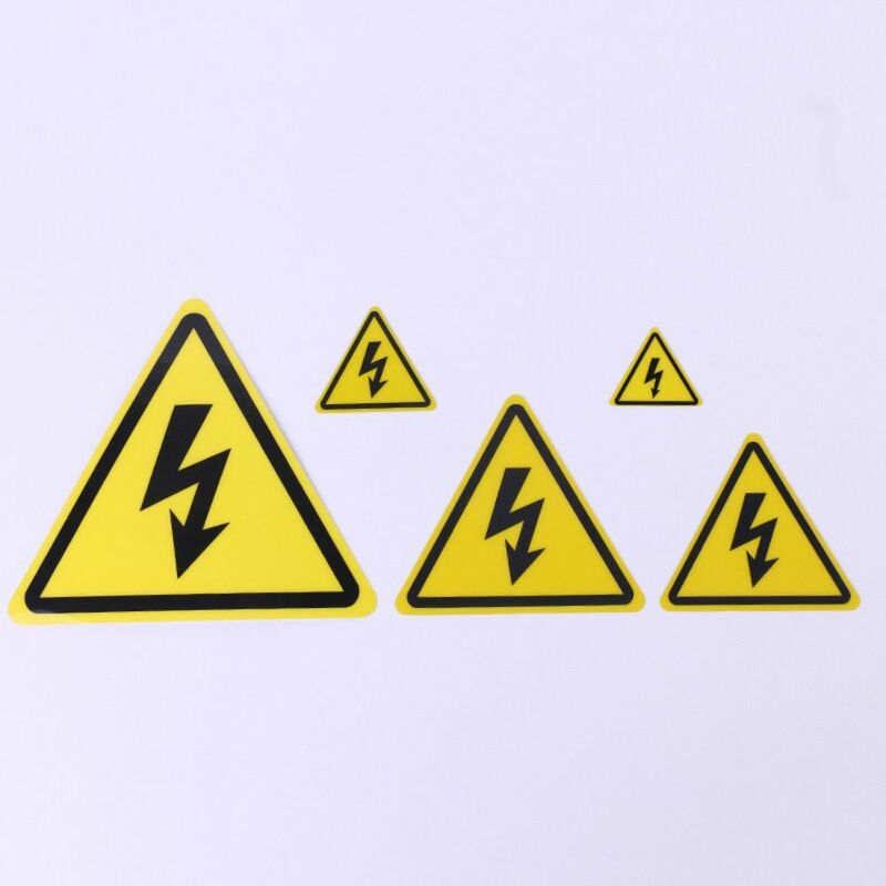 สติกเกอร์เตือนพีวีซี5ชิ้นป้ายกาวอันตรายด้วยไฟฟ้าช็อต3.6/5/8/10/15ซม. สีเหลืองสติกเกอร์กล่องไฟอันตราย