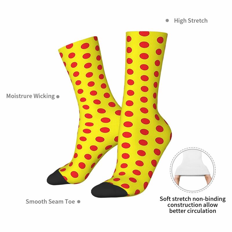 Meias clássicas vermelhas e amarelas de bolinhas para homens e mulheres, meias Harajuku, meias longas para toda a temporada, presentes de alta qualidade