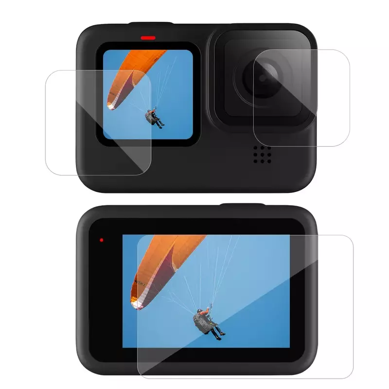 Protector de pantalla de vidrio templado HD para GoPro Hero 12, 11, 10, 9, lente negra y frontal y trasera 9H, 6/1 Uds.