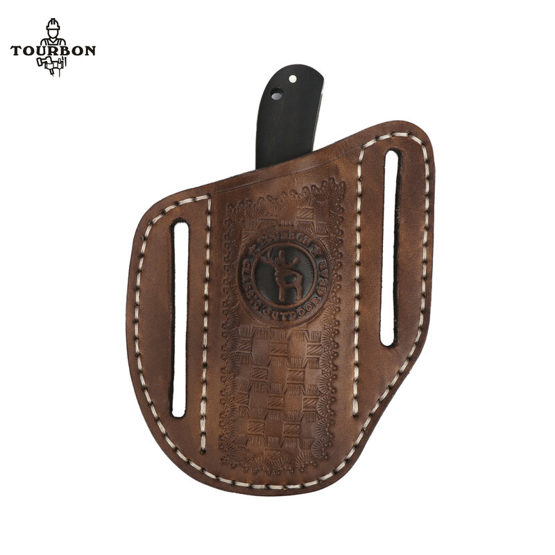 Tourbon-Funda de cuero EDC para cuchillo plegable, Mini bolsa para cuchillo, soporte multiherramienta, funda para cinturón, color marrón