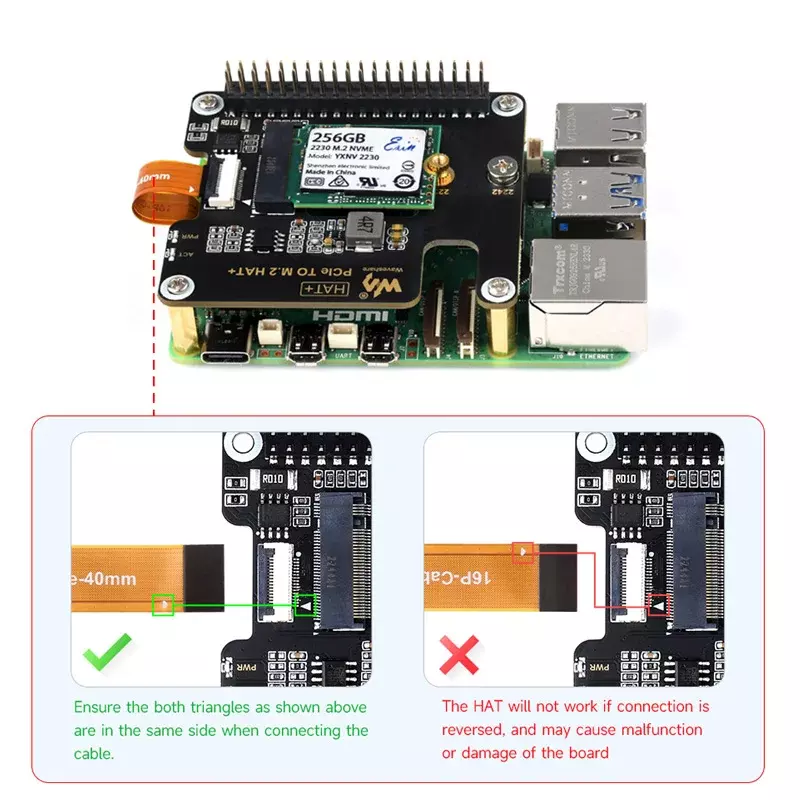 Raspberry Pi 5 PCIe to M.2 HAT NVME High Speed Expansion Board with 16P Cable GPIO Header Support Active Cooler for RPI 5 Pi5