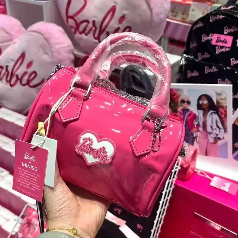 Barbie Bag Woman Shoulder Bag Girl Bright Face Letter Patent Leather Cylinder High Capacity Travel Storage Handbag Crossbody Bag