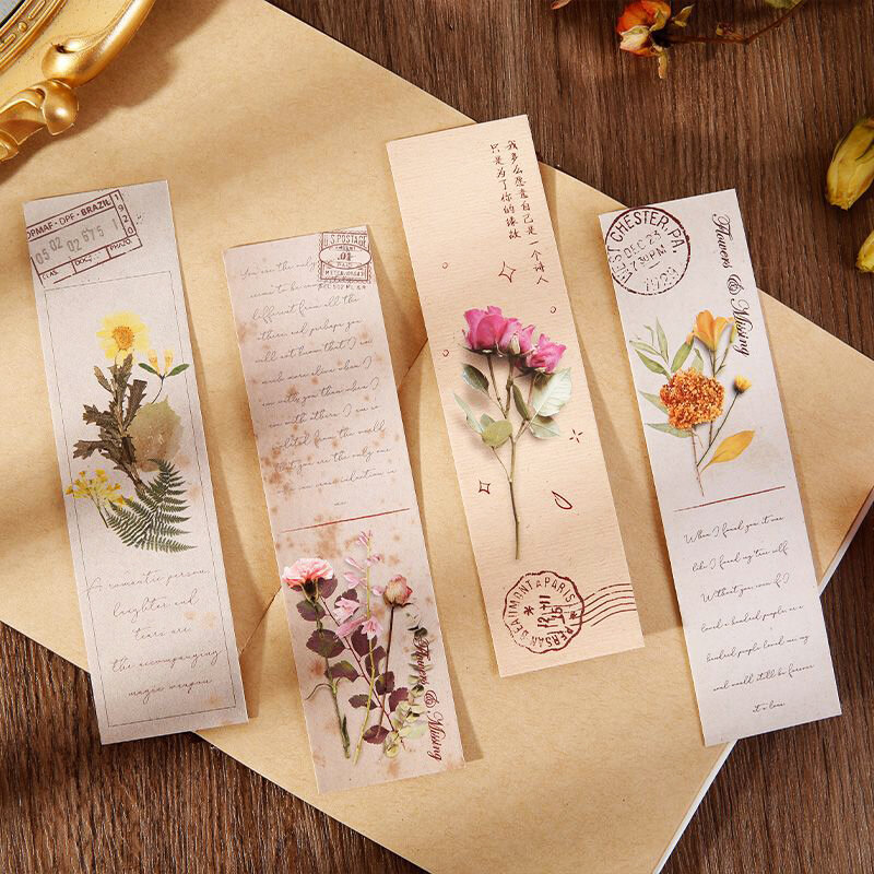 Minimalista Bookmark com Seco Flor e Planta Floral, Presente Estudante, Marcadores de Leitura Bolsa, Clipes de Página, Artigos de papelaria