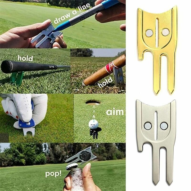 Objetivo-6 em 1 Golf Divot Repair Tool, liga de zinco, portátil, ultra-leve, garfo verde, campo de golfe