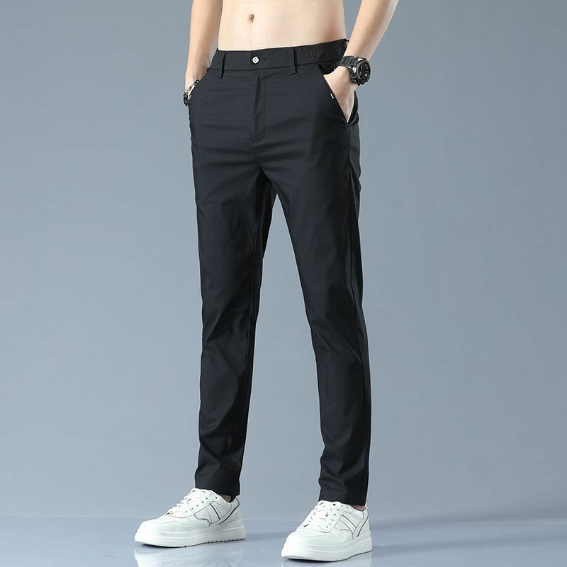 Sommer Männer große Größe schnell trocknende dünne schlanke Hosen Streetwear Mode lässige koreanische Kleidung vielseitige Eis Seide gerade Hose