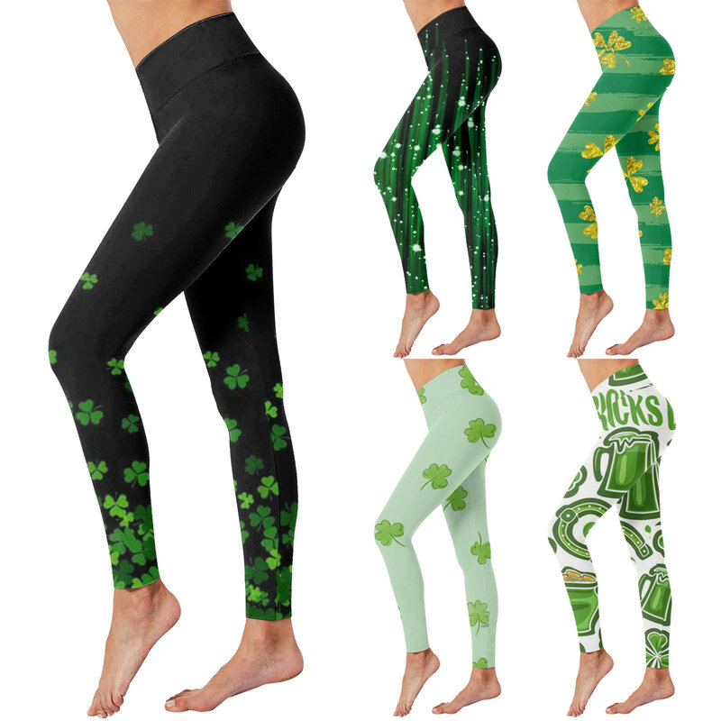 St. Patricks Day Printing High Waisted Yoga Pants For Women Tights Pants Elastic Waist Compression Yoga Running Fitness Leggings