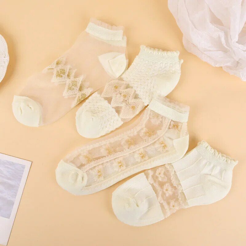 Calcetines de dibujos animados Harajuku para mujer, calcetín de poliéster, zapatillas de verano, color japonés, Kawaii, barco, 5 pares