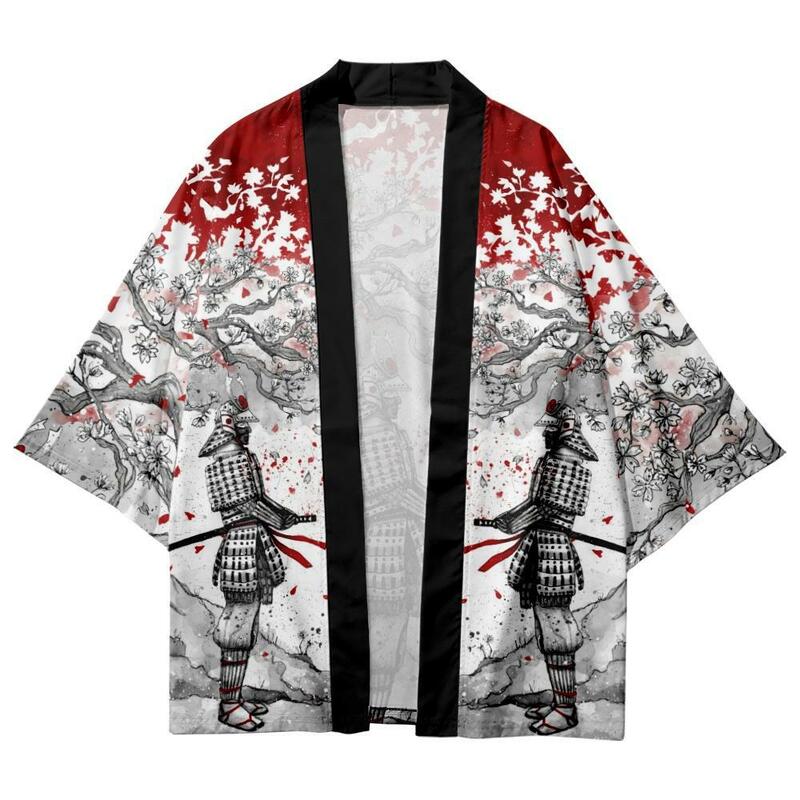 Japonês samurai moda sakura impressão quimono tradicional casual praia cardigan yukata feminino cosplay haori asiático vestuário