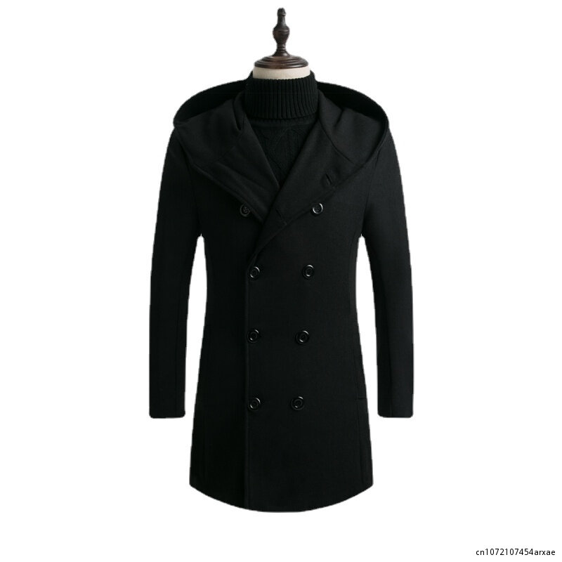Outono Inverno Mens Long Trench Coat Jaquetas Moda Boutique Casacos De Lã Marca Masculino Magro Jaqueta De Lã Blusão