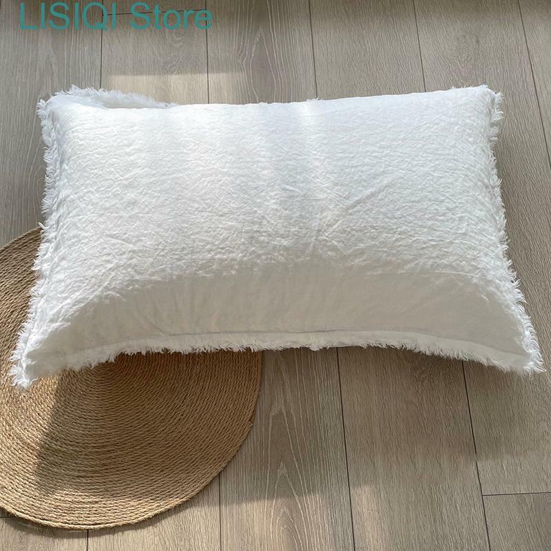 New Linen Fringed Bed Pillow Cover Soft Pillowcase with Tassel for Farmhouse Natural Bedding Decoration Burlap Pillowsham