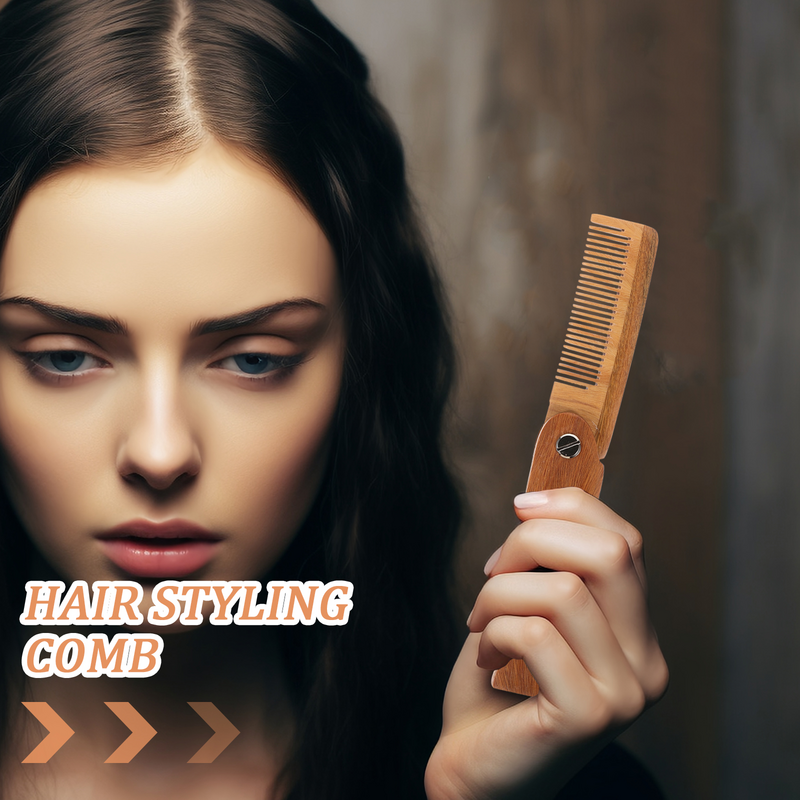 Folding Combs For Men Hair Green Sandalwood Wooden Portable Brush Styling Foldable