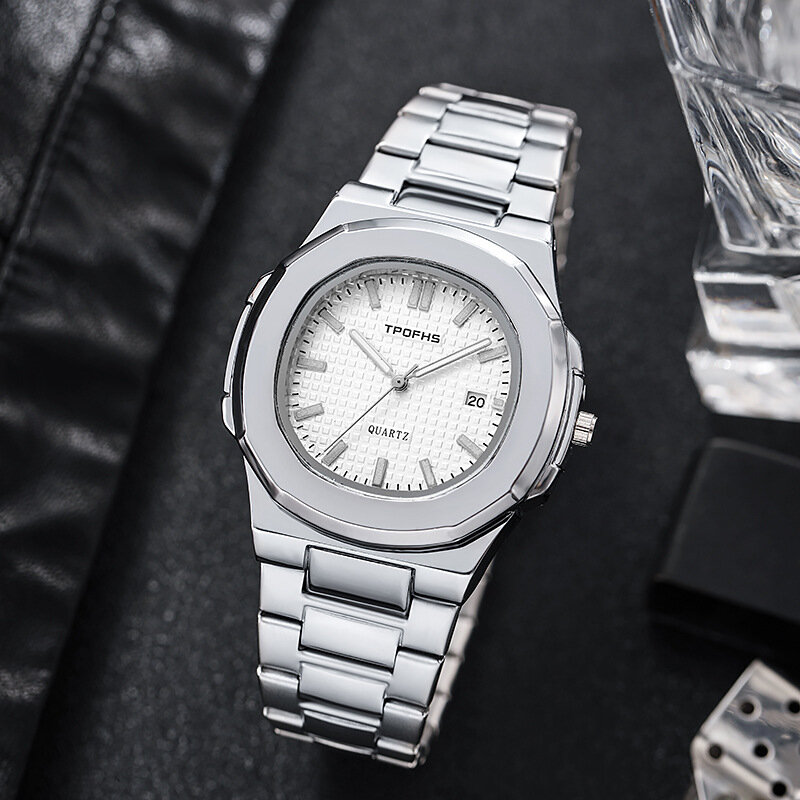 Mężczyźni luksusowy zegarek ze stali nierdzewnej kalendarz data Quartz Wrist Watch zegarki dla człowieka biznes świecący zegar relogio masculino 2022