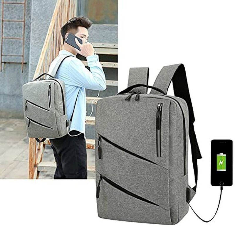 New Three-piece Men's Backpack Simple Waterproof Computer  with USB Charging Port (13-15 Inch)