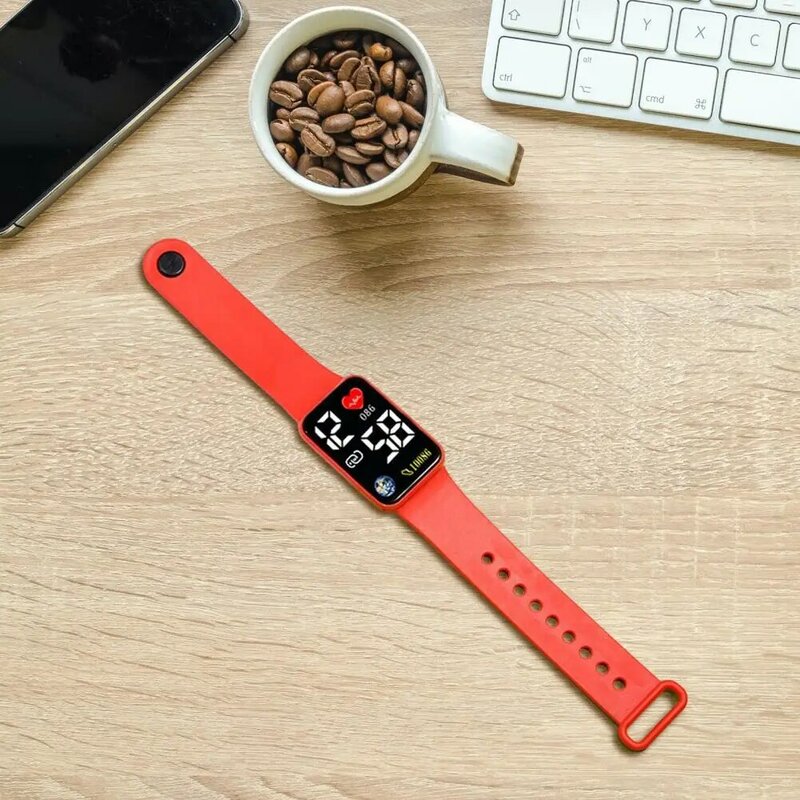 Jam tangan anak dapat disesuaikan siswa anak-anak jam tangan elektronik Led dengan persegi tombol bumi tali silikon lembut jam tangan olahraga Digital