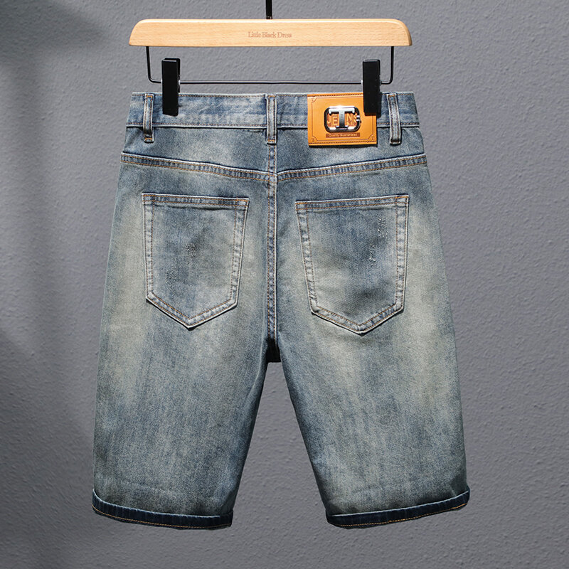Retro Denim Shorts for Men2024 Summer Fashion Fashion Brand Loose Straight Nostalgic Trendy Simple Casual Cropped Pants