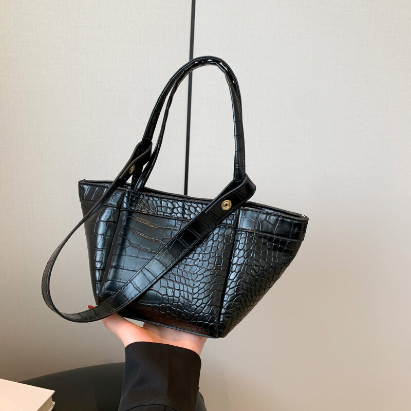 Black Crocodile Pattern Crossbody Bag For Women Shoulder Bag Brand Designer Women Bags Luxury PU Leather Bag Bucket Handbag Tote