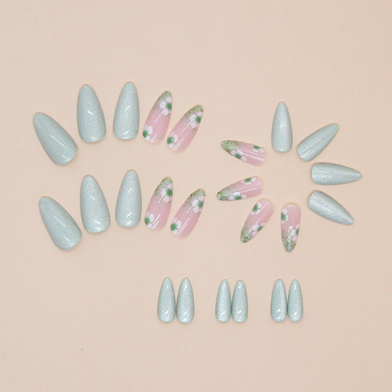 24pcs Wearable Cat's Eye Press On Fake Nails Tips With Glue False Nails Design Lovely Girl Artificial Nails Tips Manicure